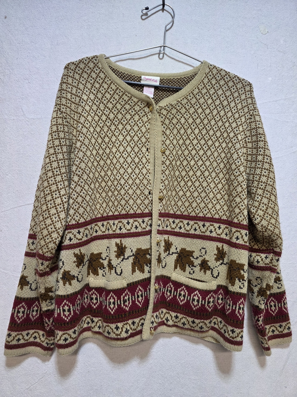 Vintage Crystal Kobe beige knit fall cardigan